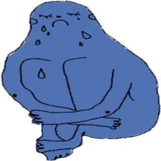 😔 triste, pleurant, bleu, monstre, personnage, larmes telegram sticker