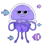 😑 ubur-ubur, makhluk laut, kartun, ikan, ungu, akuatik telegram sticker