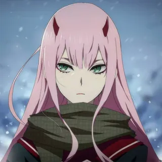 ❄️ Zero Two Darling in the Franxx anime, zero two, darling in the franxx, pink hair, horns telegram sticker