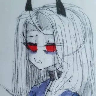 😓 demônio, garota, anime, chifres, triste, personagem, ilustração telegram sticker