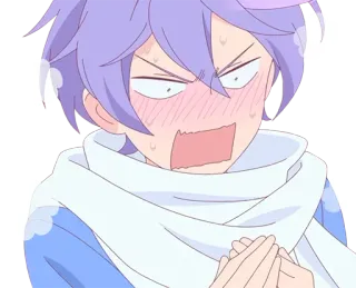 😳 anime, cartone animato, scioccato, imbarazzato, in imbarazzo, capelli lilla, preoccupato whatsapp sticker