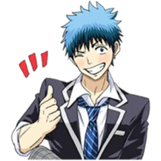 👍 Anime, Personaje, Pulgar arriba, Uniforme escolar, Pelo azul, Guiño telegram sticker