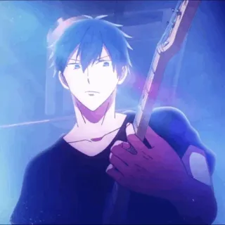 🎸 anime, blue hair, guitar, music, male telegram sticker