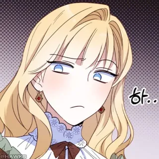 🖤 하.. femme, dessin animé, cheveux blonds, expression, visage, coréen telegram sticker