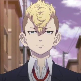 😠 Anime, Postać, Blond Włosy, Poważny, Garnitur, Kolczyk telegram sticker