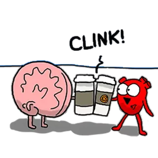 ☕ CLINK? cerveau, coeur, café, dessin animé, toast whatsapp sticker