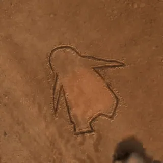 😁 penguin, animal, desert, drawing, sand whatsapp sticker