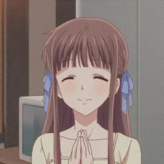 ☺️ Tohru Honda Fruits Basket anime, glimlachend, schattig, kawaii, manga, blij, groet telegram sticker