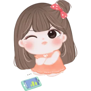 🍓 女孩, 卡通, 眨眼, 可爱, 丝带, 手机 telegram sticker