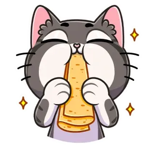 🍔 chat, dessin animé, animal, manger, nourriture, autocollant, mignon whatsapp sticker