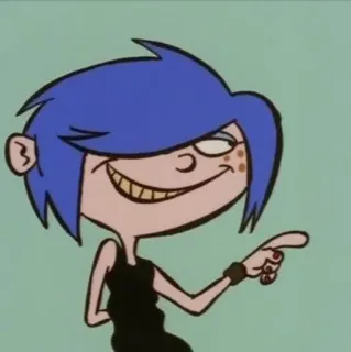 🌿 cartoon, emo, edgy, character, blue hair, pointing, funny telegram sticker