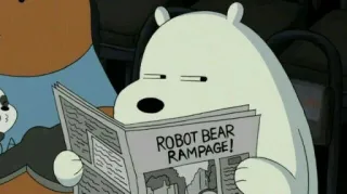 ✨ ROBOT BEAR RAMPAGE! oso, dibujos animados, leyendo, periódico, robot telegram sticker