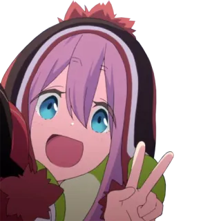 ✌️ Nadeshiko Kagamihara Laid-Back Camp 动漫, 角色, 可爱, 漫画, 女孩, 和平手势, 抚子, 摇曳露营 telegram sticker