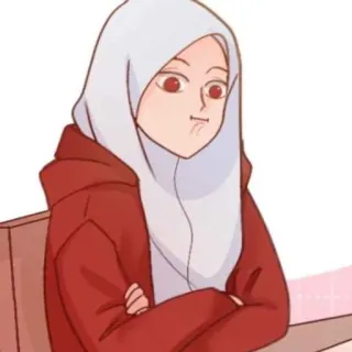 ℹ️ wanita, hijab, hoodie merah, ilustrasi, kartun, orang telegram sticker