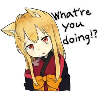 😕 What're You doing!? Аниме, Девушка-лиса, Вопрос, Выражение, Милый, Кавай, Манга telegram sticker
