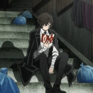 📺 Dazai Osamu Bungou Stray Dogs Anime, Dazai, Assis, Lecture, Escaliers telegram sticker
