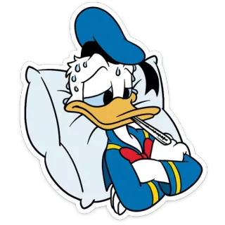 🤒 Donald Duck Cartone animato, Malato, Paperino, Febbre, Termometro, Letto telegram sticker