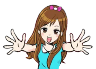 🤗 girl, anime, cartoon, happy, cute, bow, cheerful, friendly telegram sticker