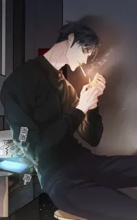 🚬 Rauchen, Zigarette, Mann, Anime Stil whatsapp sticker