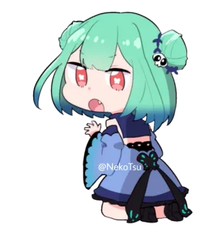 😧 @NekoTsu Anime, Chibi, Fofo, Cabelo verde telegram sticker