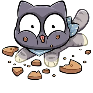 😋 고양이, 만화, 쿠키, 배고픈, 귀여운, 동물, 애완 동물 telegram sticker