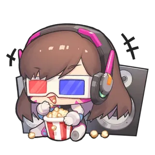 🍿 D.Va Overwatch D.Va, Overwatch, gamer, imut, chibi, popcorn telegram sticker