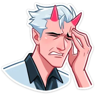 😬 diable, anime, mal de tête, frustration, cornes, triste, personnage whatsapp sticker