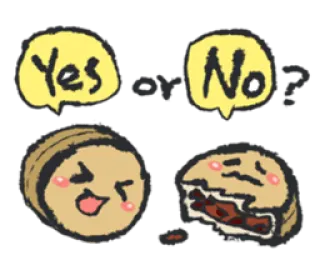 ❓ Yes or No? dessin animé, nourriture, snack, dessert, question, opinion whatsapp sticker