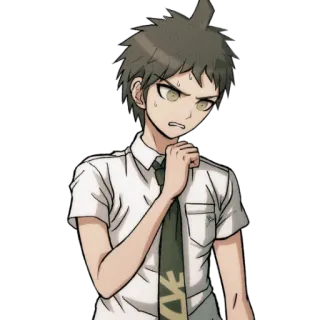 🧐 Hajime Hinata Danganronpa Anime, Personagem, Uniforme escolar, Preocupado(a) whatsapp sticker