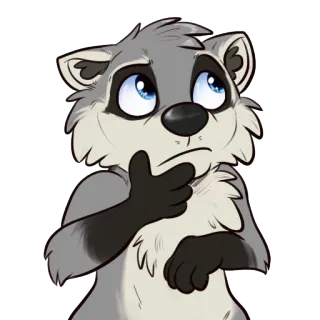 😕 raccoon, cartoon, thinking, animal, cute, furry whatsapp sticker