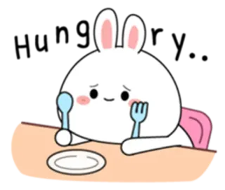 👌 rabbit, cute, sad, spoon, fork, meal, bunny, cartoon telegram sticker