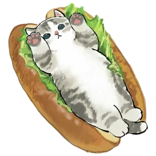🌭 kucing, hot dog, roti lapis, imut, binatang, stiker, makanan telegram sticker