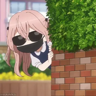 🎀 anime, gadis, kacamata hitam, mengintip, dinding, semak telegram sticker