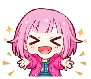 🌟 Anime, Personagem, Fofo, Kawaii, Cabelo rosa, Feliz whatsapp sticker