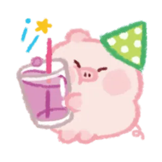 😌 돼지, 귀여운, 음료, 파티, 동물, 일러스트 telegram sticker