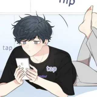 🦢 tap limited anime style, boy, smartphone, casual, t-shirt telegram sticker