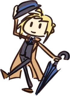 🎩 Cartone animato, Personaggio, Schizzo, Ombrello, Cappello, Cappotto, Chibi telegram sticker