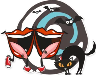 🤘 Halloween, lábios, gato, morcegos, desenho animado, adesivo, assustador, engraçado telegram sticker