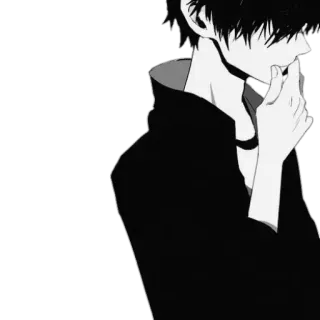 🚬 Anime, Chłopak, Czarny, Biały, Myślenie, Monochromatyczny telegram sticker