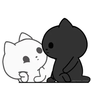 😘  @MYSOUL_STICK kat, kitten, zwart, wit, schattig, kawaii, lief, vriend telegram sticker