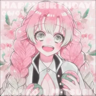 💕 Mitsuri Kanroji Demon Slayer HAPPY BIRTHDAY!
06/01
KANROJI MITSURI anime, character, birthday, illustration, pink, art, fanart telegram sticker