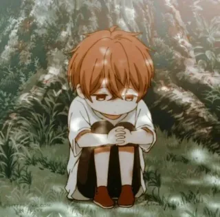 🧡 boy, sad, sitting, anime, cartoon, forest telegram sticker