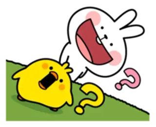 ❓ bunny, chicken, question mark, cute, cartoon, illustration telegram sticker