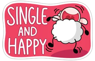 😄 SINGLE AND HAPPY pecora, singolo, felice, cartone animato, adesivo whatsapp sticker