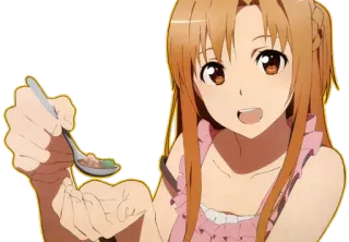 😁 Asuna Yuuki Sword Art Online Anime, Nourriture, Manger, Cuillère, Mignon, Fille whatsapp sticker