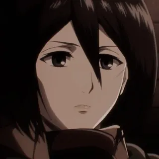 🧣 Mikasa Ackerman Attack on Titan Anime, Personnage, Portrait, Sérieux, Cheveux noirs whatsapp sticker