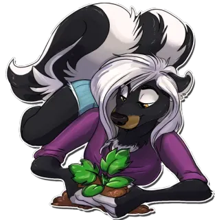 🌱 gambá, antropomórfico, furry, planta, jardinagem, fofo, animal, natureza whatsapp sticker