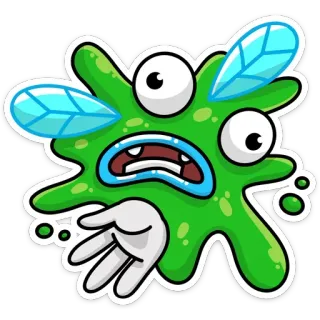 😵 monster, hijau, lalat, kartun, makhluk, lucu, aneh whatsapp sticker