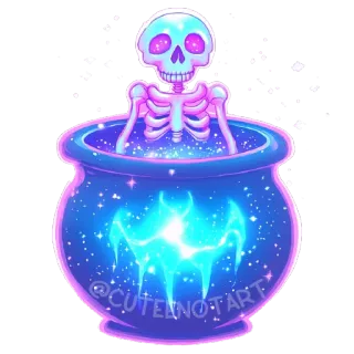 🌌 @CUTELNOTART skeleton, cauldron, halloween, magic, cute telegram sticker