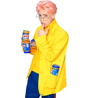 😋 pessoa, homem, óculos, cabelo rosa, manteiga de amendoim, comida telegram sticker